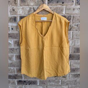 Dear John Mustard Yellow V Neck Cap Sleeve Women's Top size L